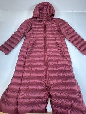 Coach Women Size L Burgundy Hooded Down Puffer Parka Long Jacket Coat C5169